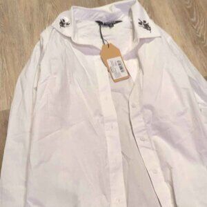 Disturbia carmenta cotton embroidered button up shirt size 6 new